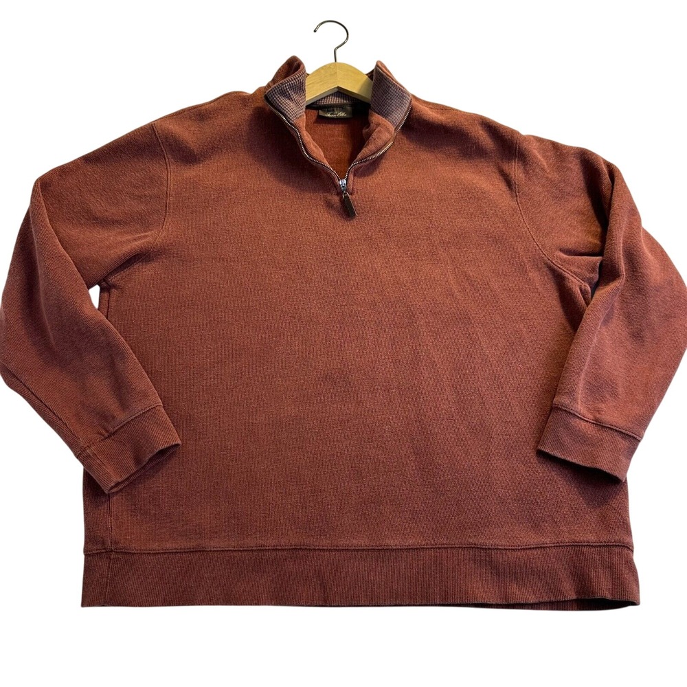 Tasso Elba Spa Mens Rust Red Dad Pullover Henley Cotton Sz XXL 1/4 Zip Sweater